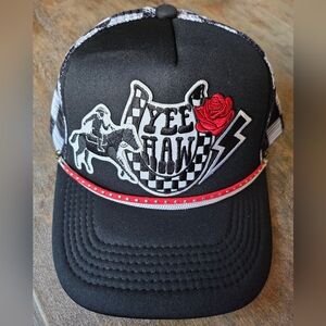 NWT OTTO Black Snapback Trucker Hat with Horse And Yee Haw, Embroidered Patches